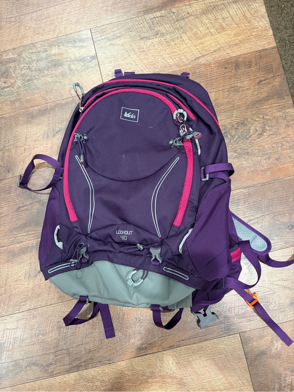 REI Purple Backpack with Pink Trim and Gray Base